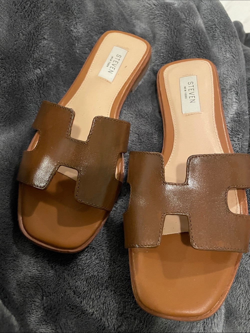 Steve Madden Tan Brown Leather Slide Sandals for Women